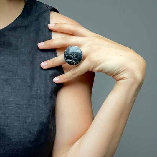 Black Round Onyx Ring