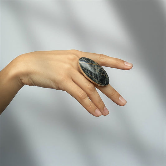 Black Oval Onyx Ring (L)